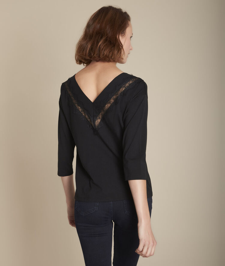 Tee-shirt noir encolure dentelle clelia noir.