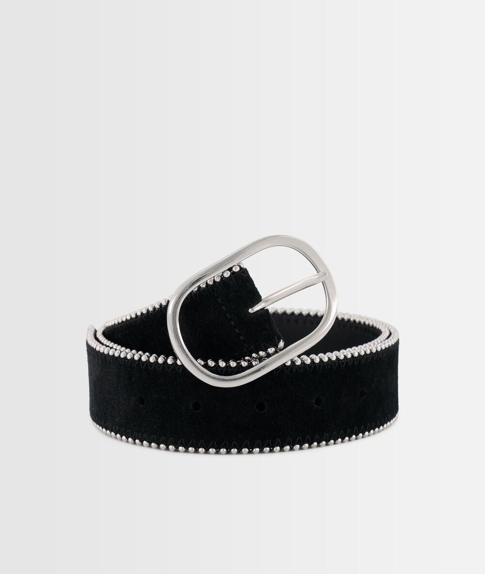 Zwarte lederen riem met studs jasmine noir.