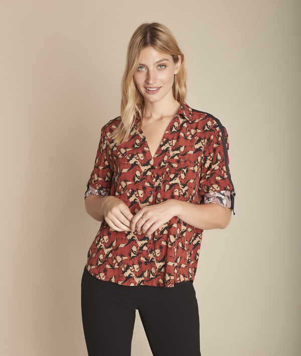 Blouse acajou imprimé cheval Cathleen | 1-2-3 Blouse acajou imprimé cheval Cathleen PhotoZ | 1-2-3