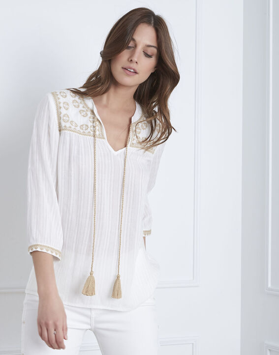 Blouse écru broderie et pompons Vadim | 1-2-3 Blouse écru broderie et pompons Vadim PhotoZ | 1-2-3