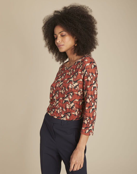 Tee-shirt acajou imprimé en lin Charlie | 1-2-3 Tee-shirt acajou imprimé en lin Charlie PhotoZ | 1-2-3