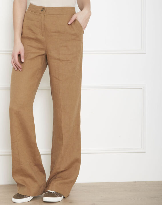 Pantalon havane large en lin Gobi | 1-2-3 Pantalon havane large en lin Gobi PhotoZ | 1-2-3