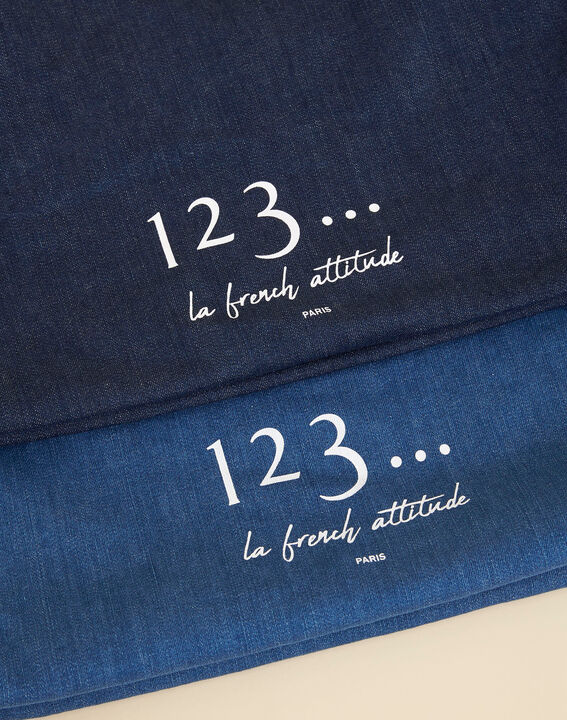 Marineblauwe totebag met denimeffect Diva | 1-2-3 Marineblauwe totebag met denimeffect Diva PhotoZ | 1-2-3