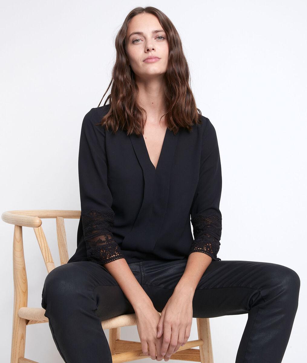 Blouse en polyester recyclé noire Janis | 1-2-3 Blouse en polyester recyclé noire Janis PhotoZ | 1-2-3