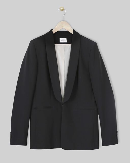 Zwart jasje van microvezel met sjaalkraag stella noir.