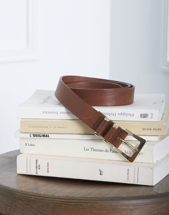 Ceinture marron en cuir boucle carrée Kelynn | 1-2-3 Ceinture marron en cuir boucle carrée Kelynn PhotoZ | 1-2-3