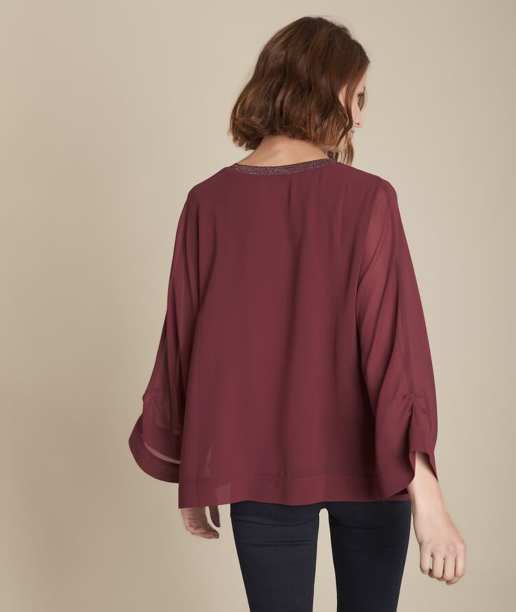 Blouse grenat col v brillant mara grenat.