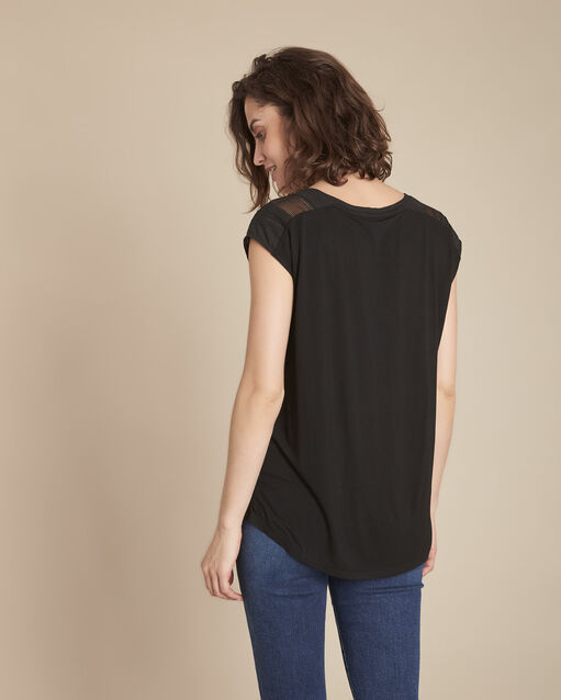 Top noir bimatière en dentelle maelia noir.