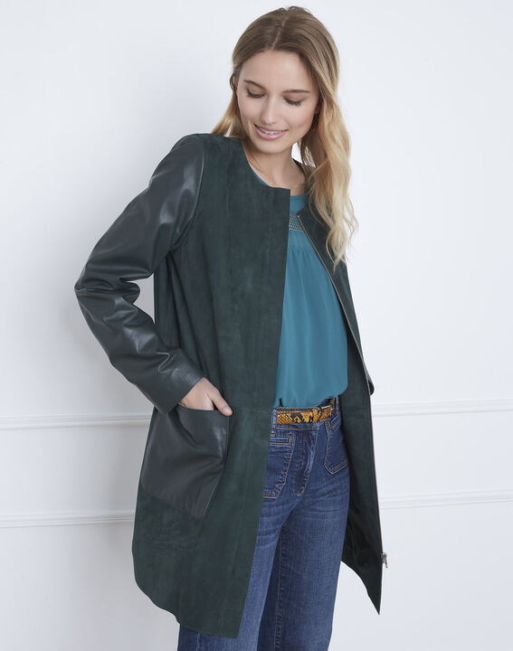 Manteau vert foncé en cuir Dtamara | 1-2-3 Manteau vert foncé en cuir Dtamara PhotoZ | 1-2-3
