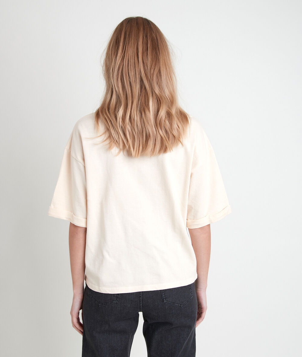 Tee-shirt en coton biologique jaune imprimé itak bis vanille.
