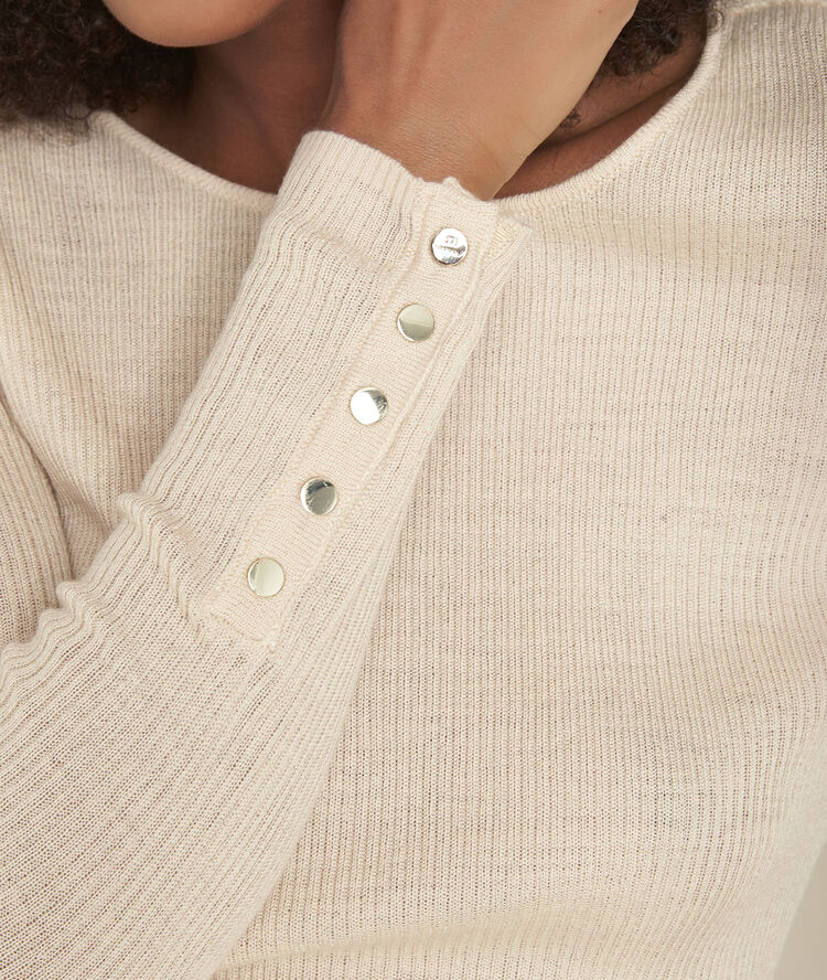 Pull beige en maille cotelée floraline ficelle.