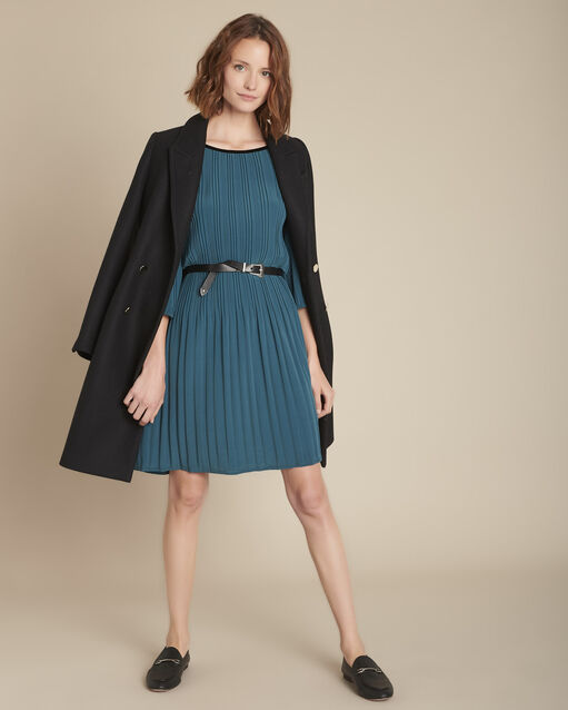 Robe droite pliss&eacute;e iris cypres.