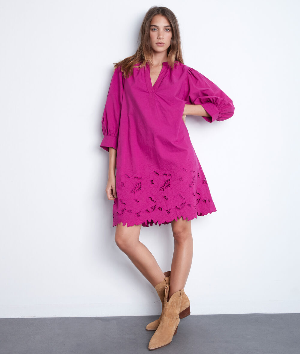 Robe courte en coton brodé fuschia sidonie fuchsia.
