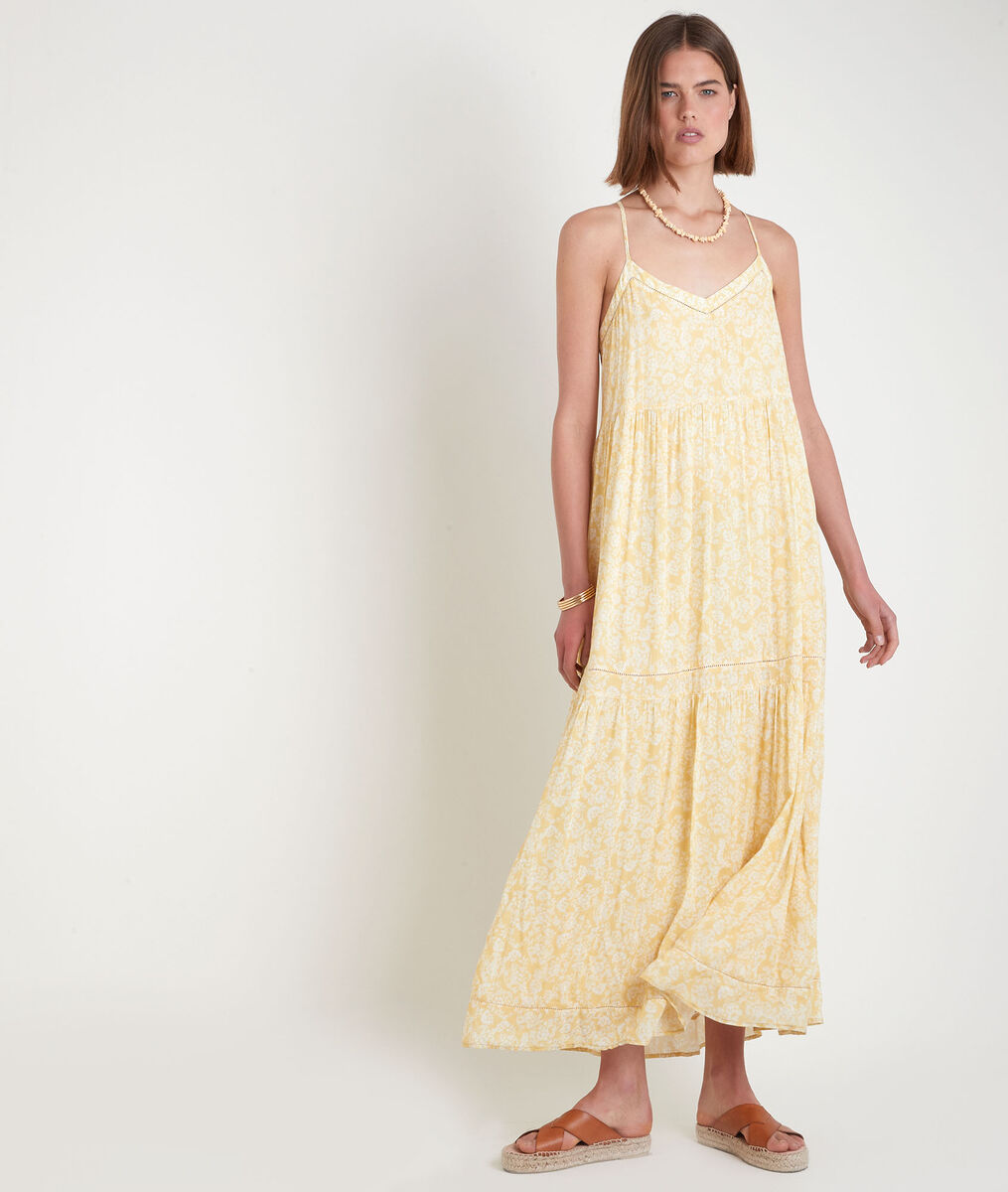 Robe longue à bretelles fines imprimée jaune Safia | 1-2-3 Robe longue à bretelles fines imprimée jaune Safia PhotoZ | 1-2-3