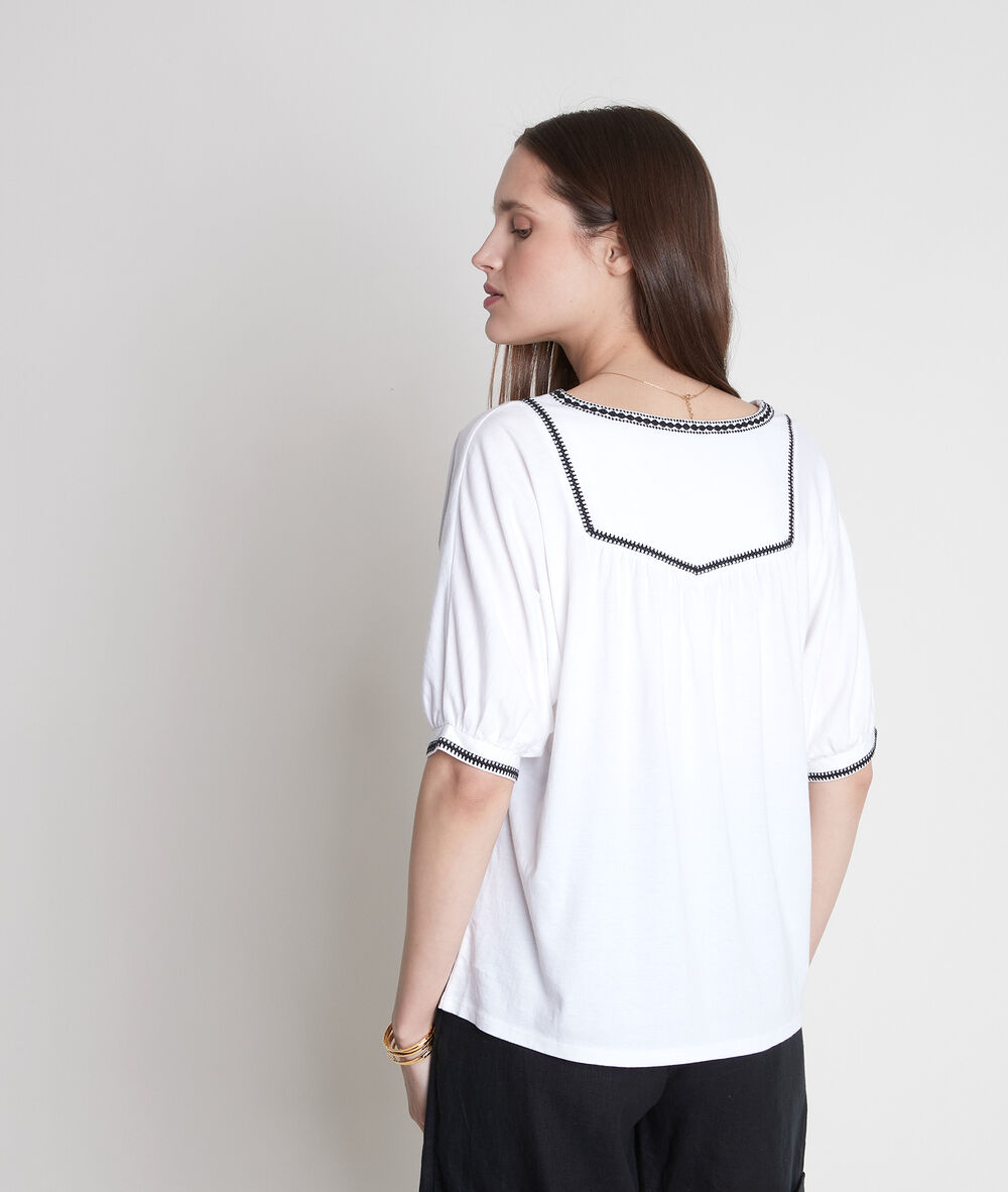Tee-shirt loose brodé blanc eglantine ecru.