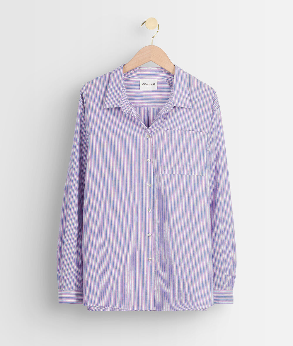 Chemise large en coton à rayures mauve adila parme.