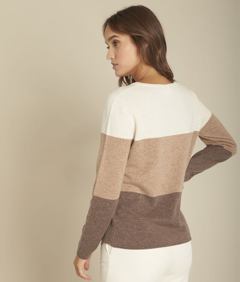 Pull en cachemire rayé ébène florin marron fonce.