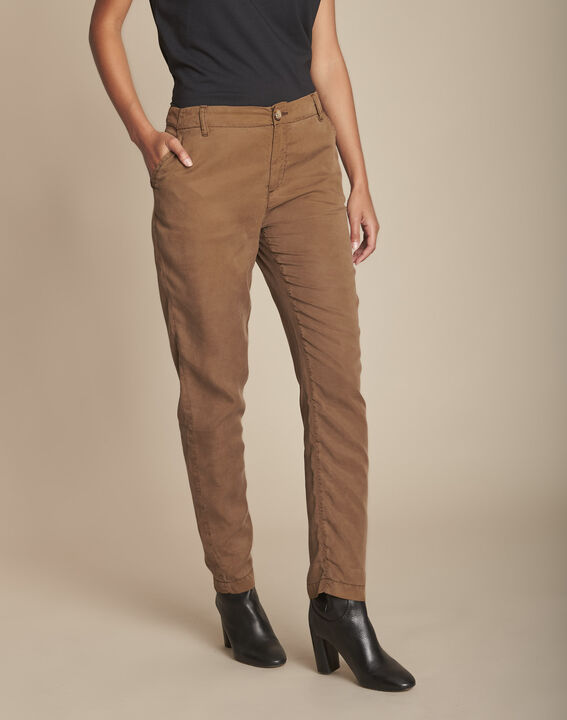 Pantalon marron cigarette en tencel Edgar | 1-2-3 Pantalon marron cigarette en tencel Edgar PhotoZ | 1-2-3