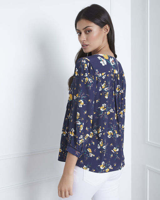 Blouse marine imprimé fleuri virtuose encre.