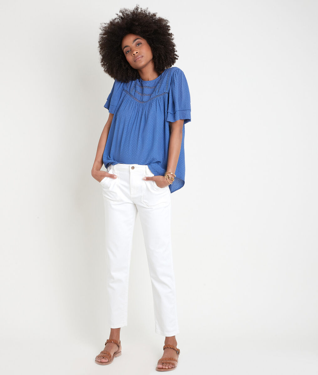 Blouse ample avec dentelle bleue Abi | 1-2-3 Blouse ample avec dentelle bleue Abi PhotoZ | 1-2-3