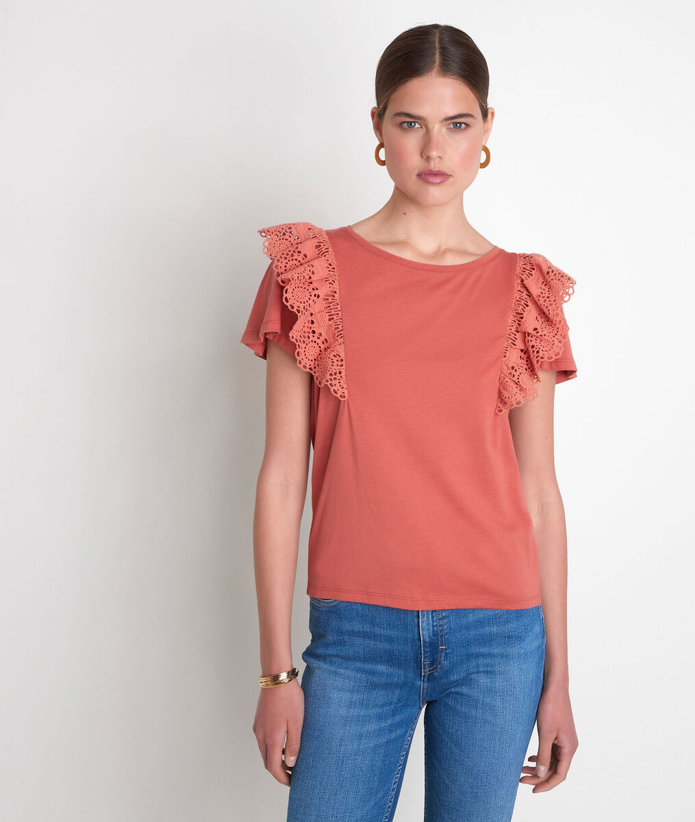 Tee-shirt en coton biologique à broderies rose Eclat | 1-2-3 Tee-shirt en coton biologique à broderies rose Eclat PhotoZ | 1-2-3