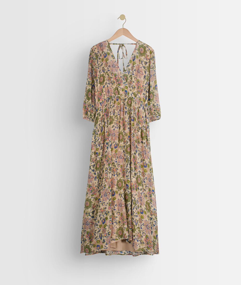 Robe longue imprimée kaki surie olive.