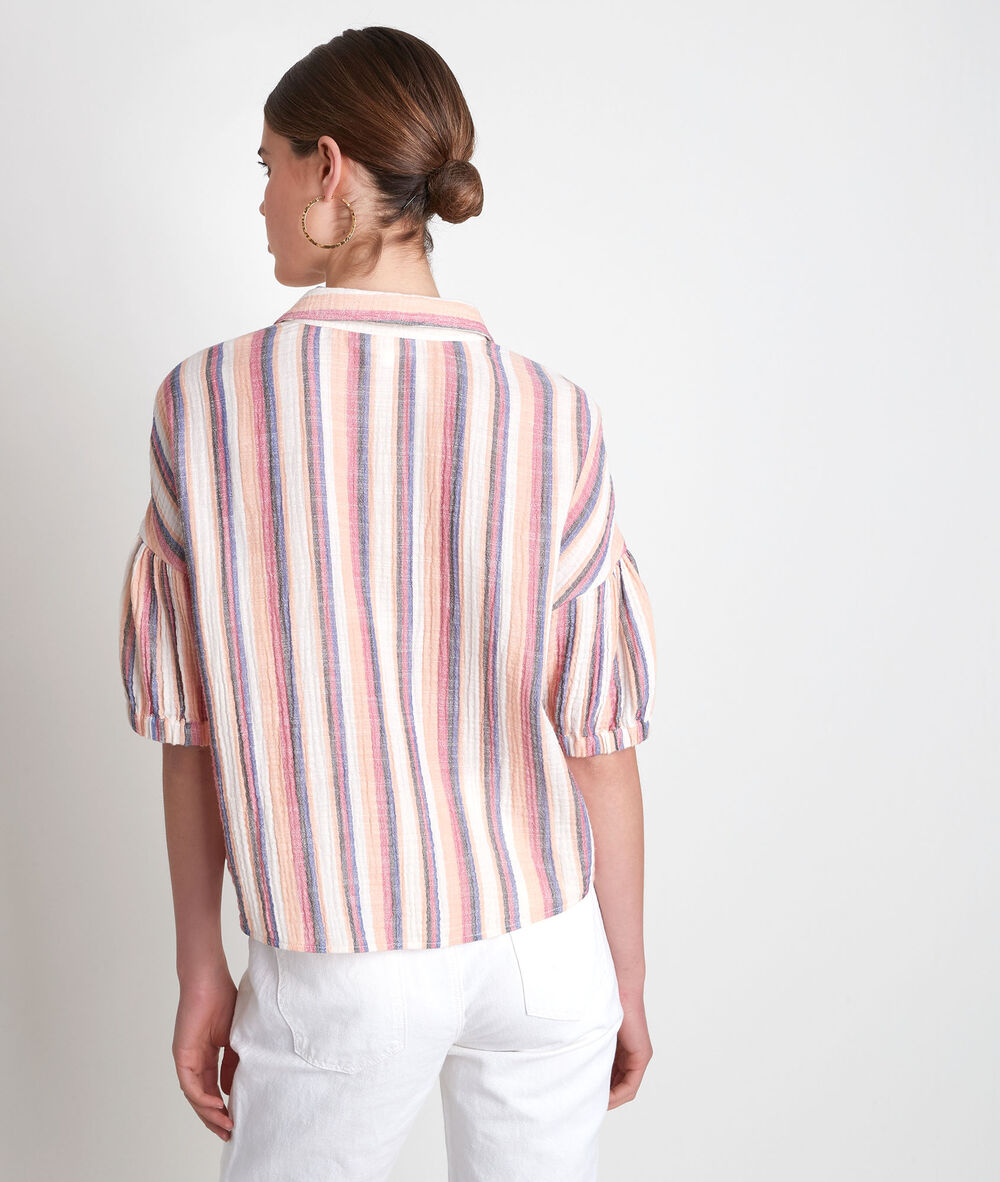 Chemise à manches courtes rayée pastel arielle ecru.