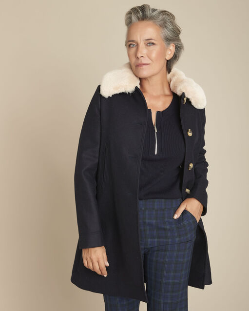 Manteau marine col fausse fourrure talia marine.