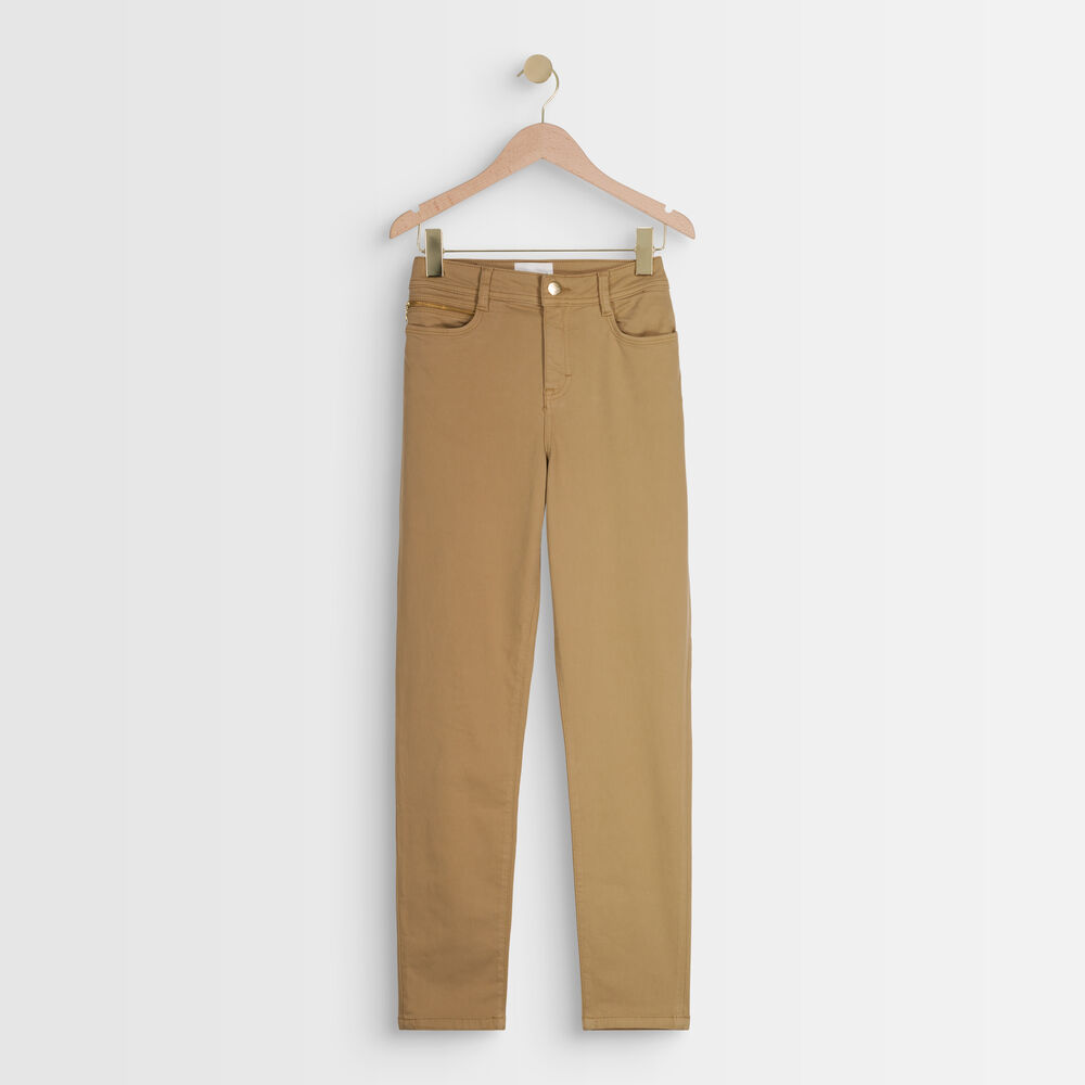 L'iconique slim jean satin de coton marron sultan bronze.