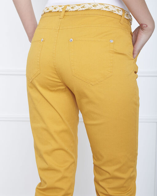 Pantalon jaune chino ceinture fantaisie francis bouton d`or.