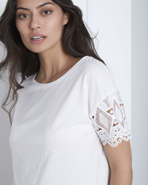 Naturfarbenes spitzen-t-shirt mit ärmeln podgorica ecru.