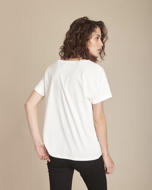 Tee-shirt sérigraphié en coton biologique caroline ecru.