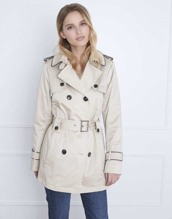 Trench beige court biais contrastés Dorine | 1-2-3 Trench beige court biais contrastés Dorine PhotoZ | 1-2-3