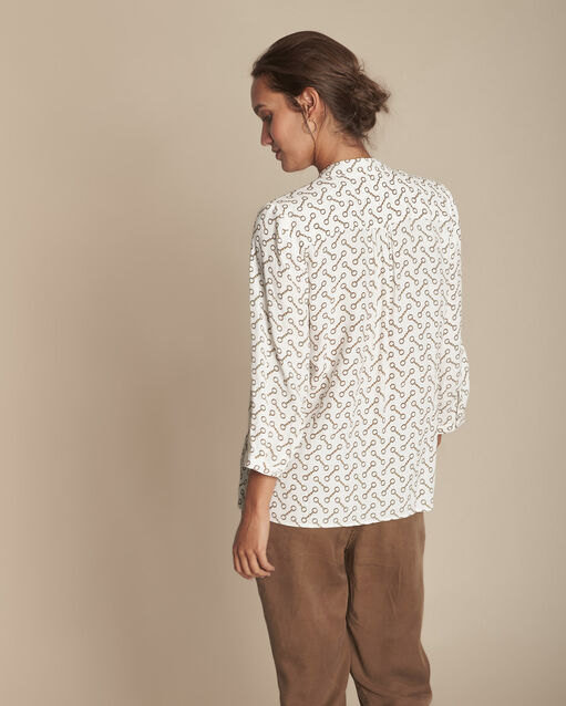 Blouse lavallière imprimé mors monastir ecru.