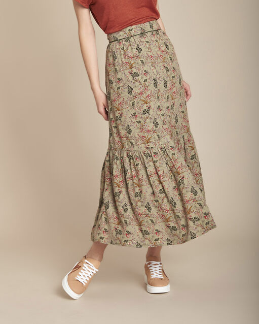 Jupe longue imprimé fleuri kaia olive.