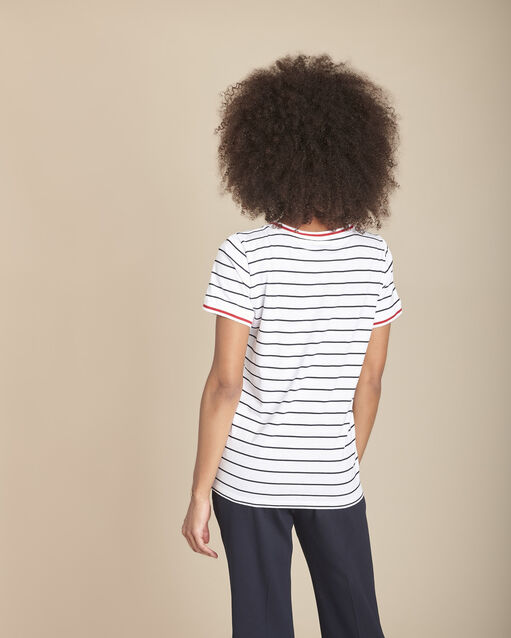 Tee-shirt rayé à message cabourg blanc.