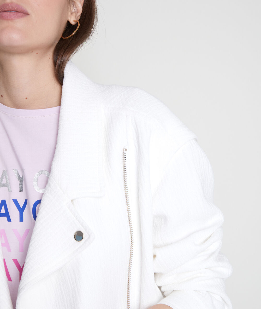 Manteau style perfecto en coton blanc janna ecru.