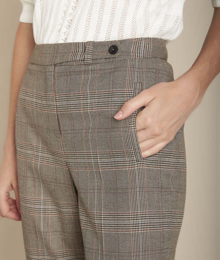 Pantalon cigarette jacquard prince de galles lara caramel.
