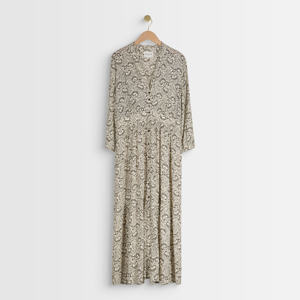 Langes kleid mit printmuster ecru carola ecru.