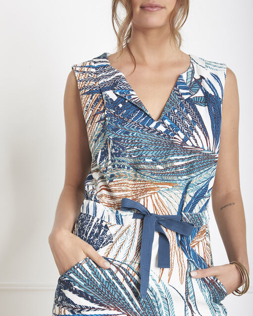 Robe écrue imprimé palme en lin loumea ecru.