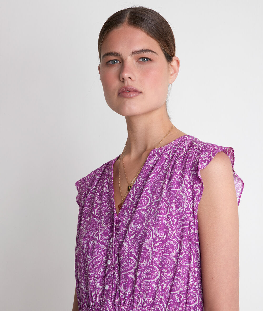 Robe courte imprimée violette laudine bougainvilliers.