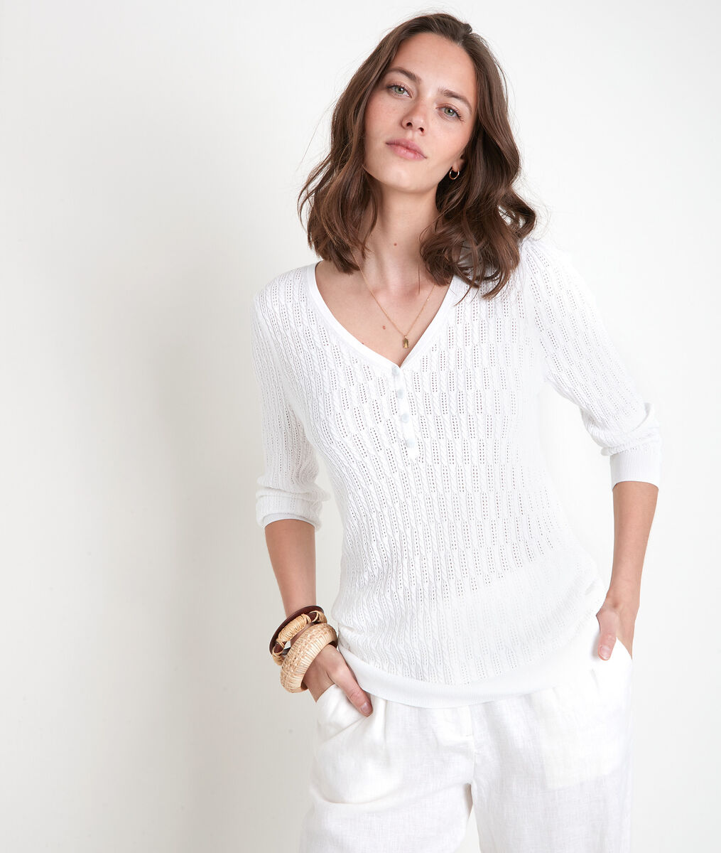 Top blanc en maille fine ajourée Avy | 1-2-3 Top blanc en maille fine ajourée Avy PhotoZ | 1-2-3