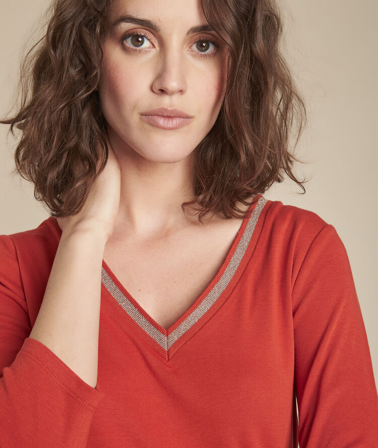Tee-shirt orange encolure v fantaisie calypso sable.