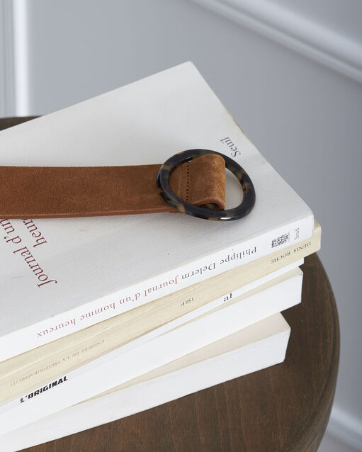 Ceinture camel en cuir effet velours boucle écaille karla camel.