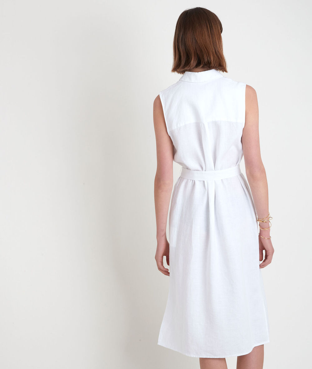 Robe chemise sans manches en lin certifié blanche cyrielle blanc.