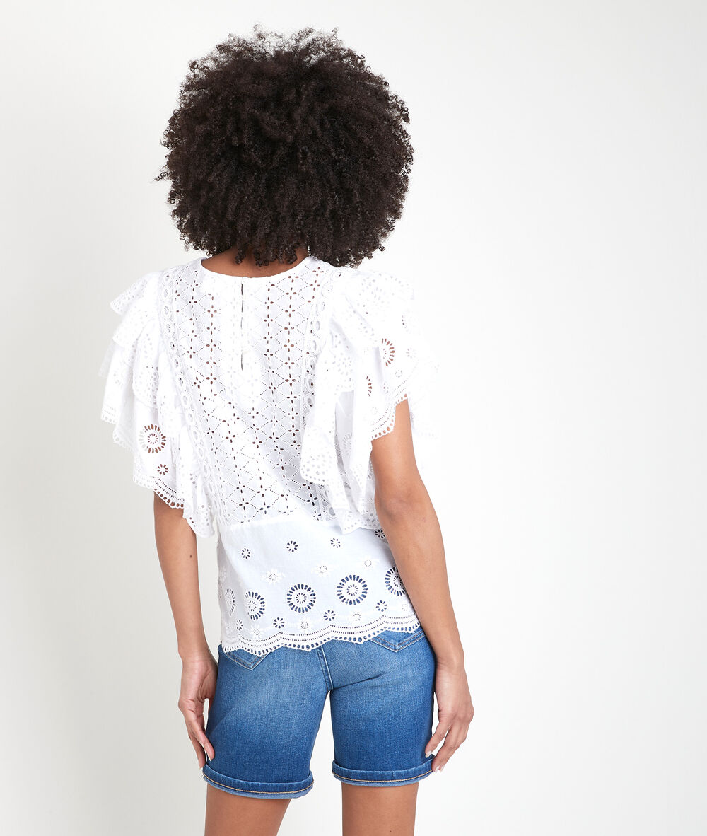 Top en dentelle de coton tahira ecru.