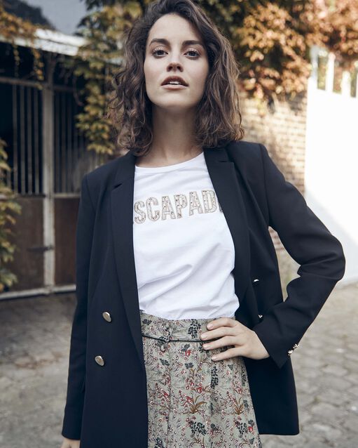 Weißes T-Shirt mit Message-Motiv aus Spitze und mit Stick-Optik, Carthagene  (1) - Maison 123