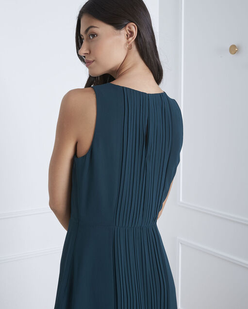 Robe vert foncé plissée longue isabella foret.