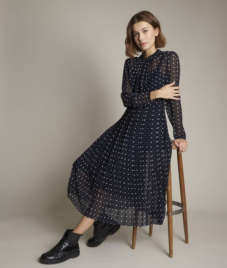 Robe longue à pois caliste marine.