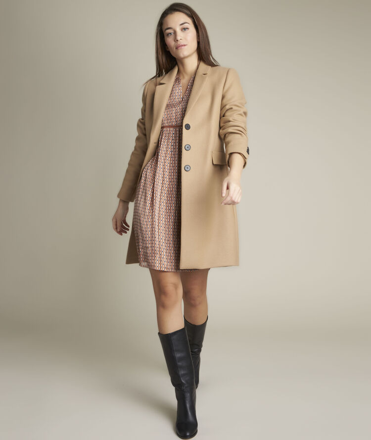 Robe fluide imprim&eacute;e isaline greige.